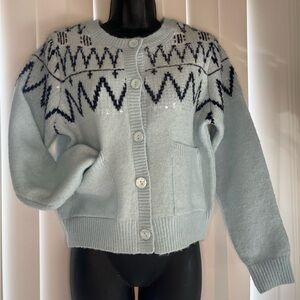 HOUSE OF HARLOW | Baby Blue Sequin Fair Isle Cardigan